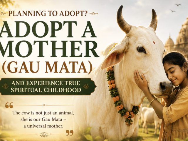 A young girl embracing a garlanded cow, Gau Mata, illustrating the article on cow adoption and spiritual childhood